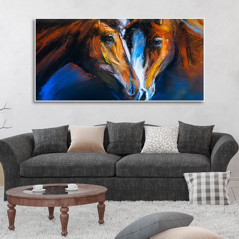 Beautiful Pair of Horses Panoramic Wall Painting