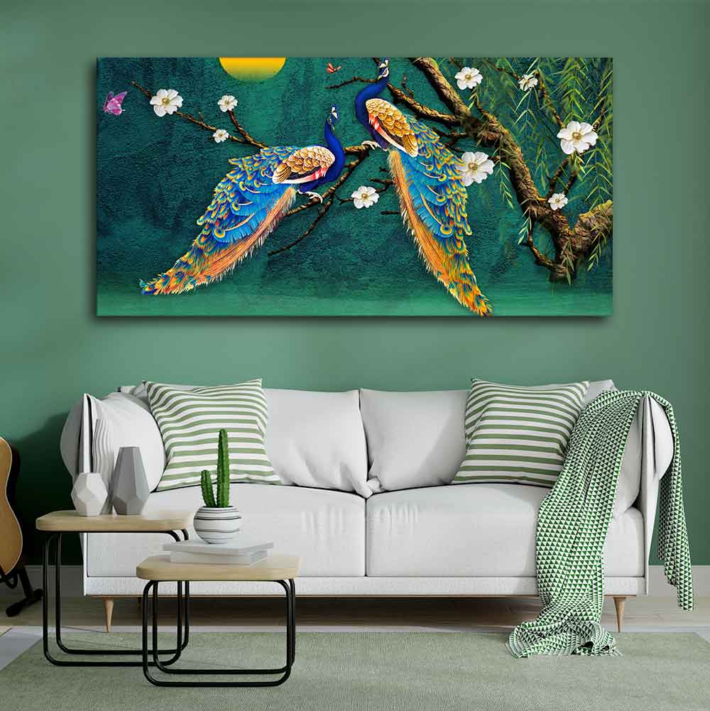 Beautiful Pair of Peacock Canvas Wall Painting