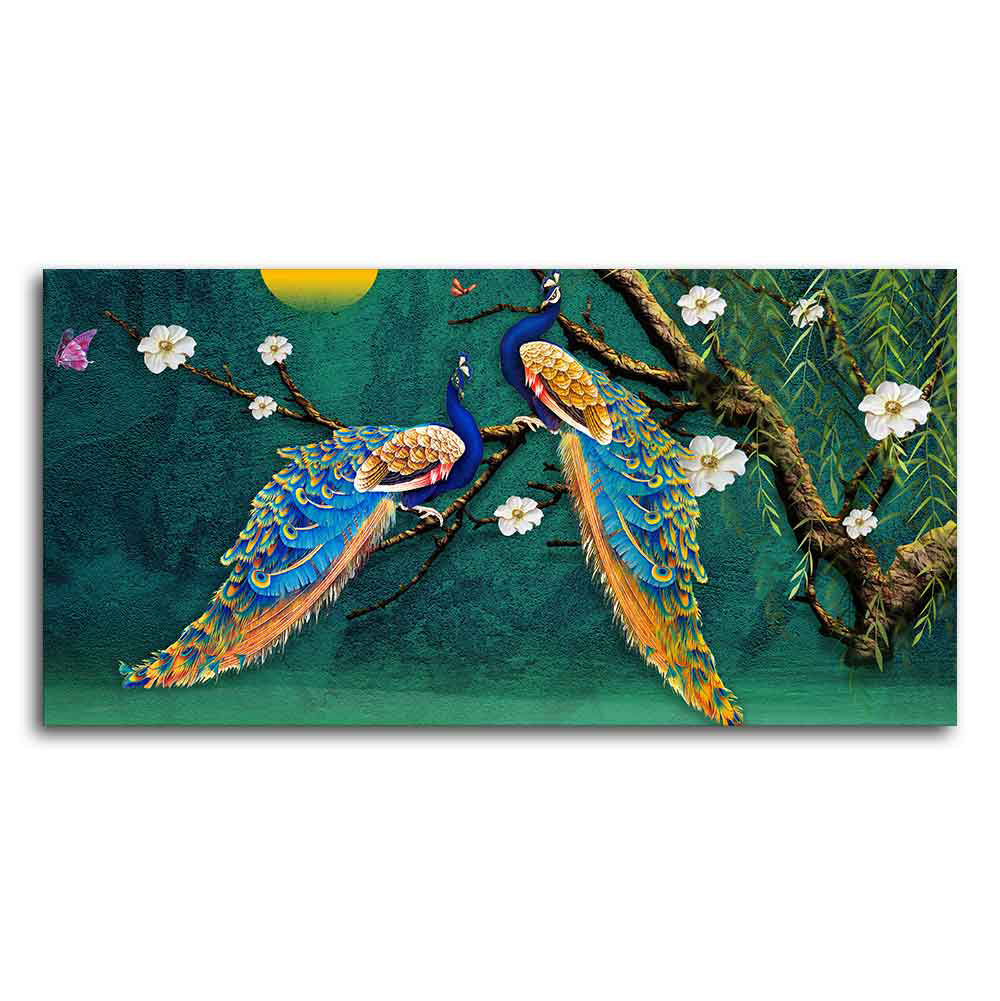 Beautiful Pair of Peacock Canvas Wall Painting