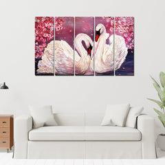 Beautiful Pair of Swans Canvas Wall Painting 5 Pieces