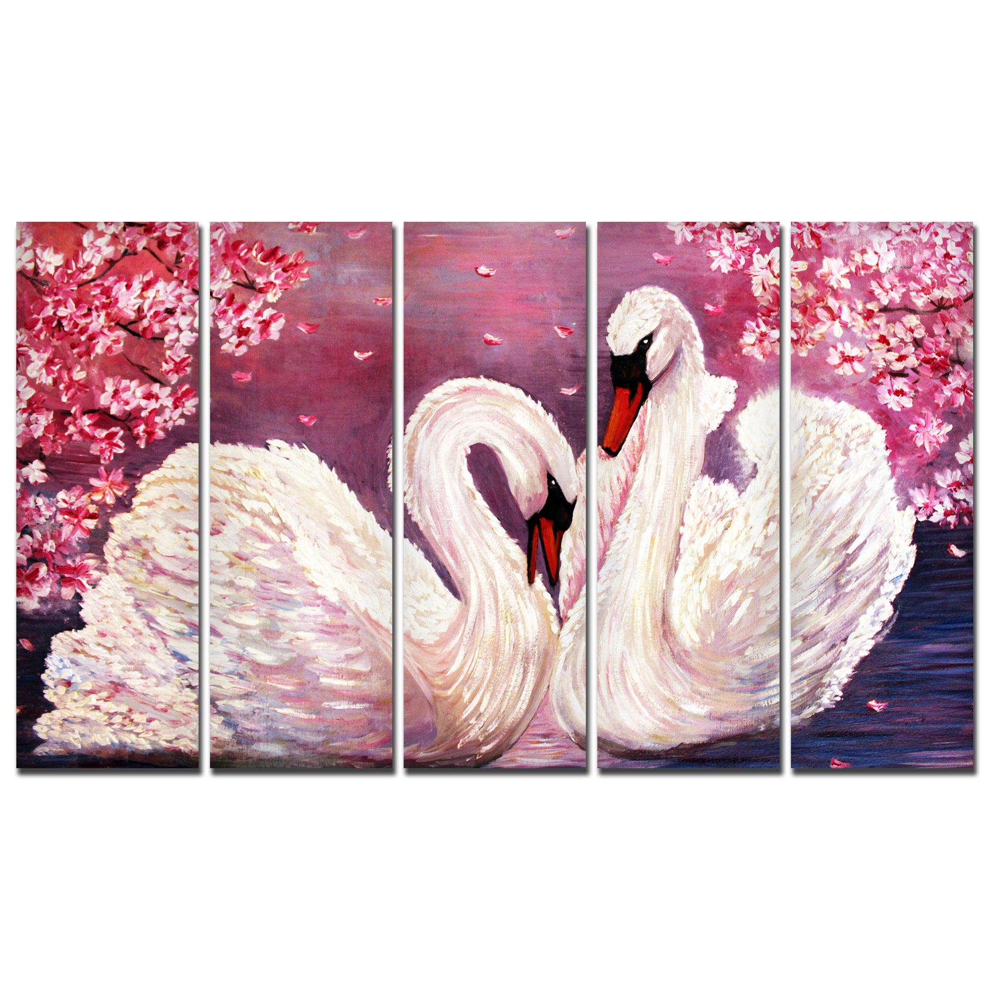 Beautiful Pair of Swans Canvas Wall Painting 5 Pieces