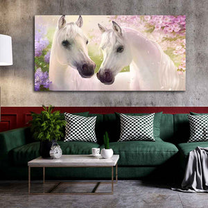 Beautiful Pair of White Horses Premium Wall Painting