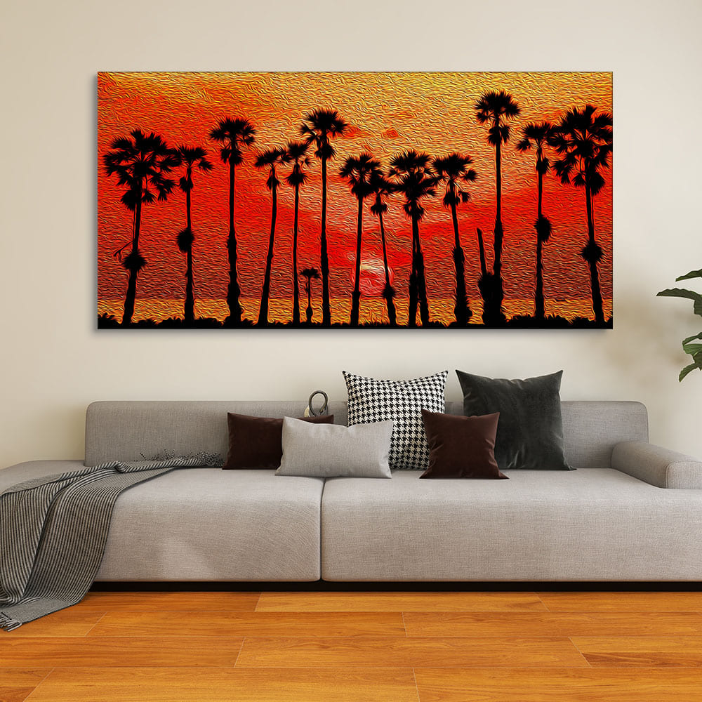 Beautiful Palm Tree on Sunset Canvas Wall Painting