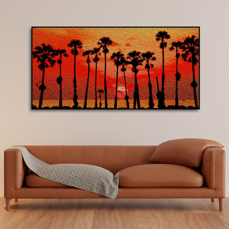 Beautiful Palm Tree on Sunset Canvas Wall Painting