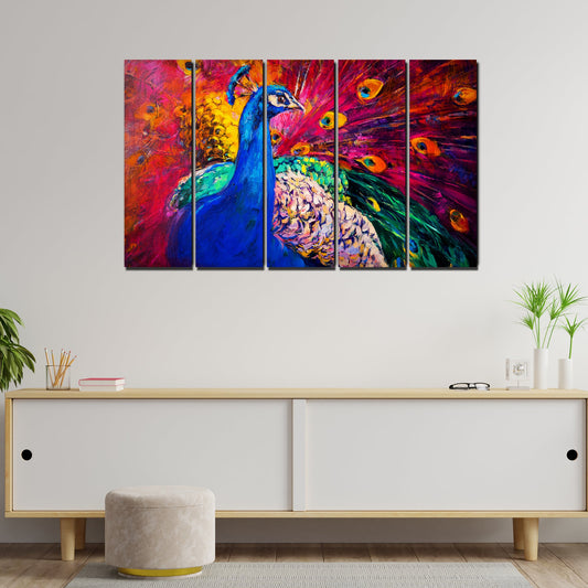 Beautiful Peacock Canvas Wall Painting 5 Pieces