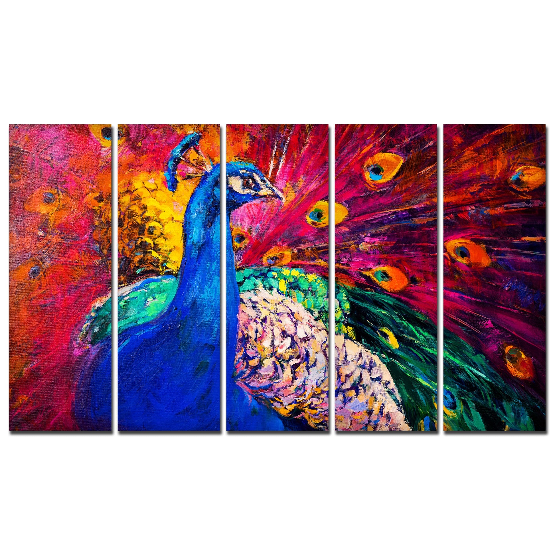 Beautiful Peacock Canvas Wall Painting 5 Pieces