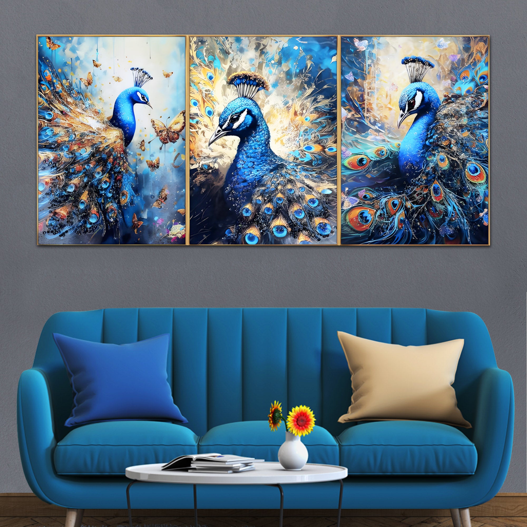 Beautiful Peacock Haven Crystal Glass Painting Set of 3