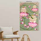 Beautiful Peacock Pink Lotus & Royal Palace Canvas Wall Painting