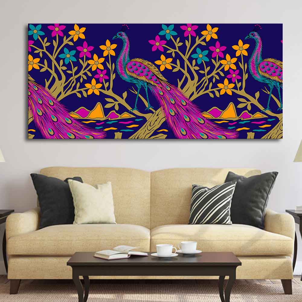 Beautiful Peacock With Flower Art Canvas Wall Painting