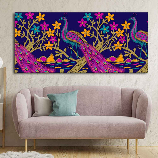 Beautiful Peacock With Flower Art Canvas Wall Painting