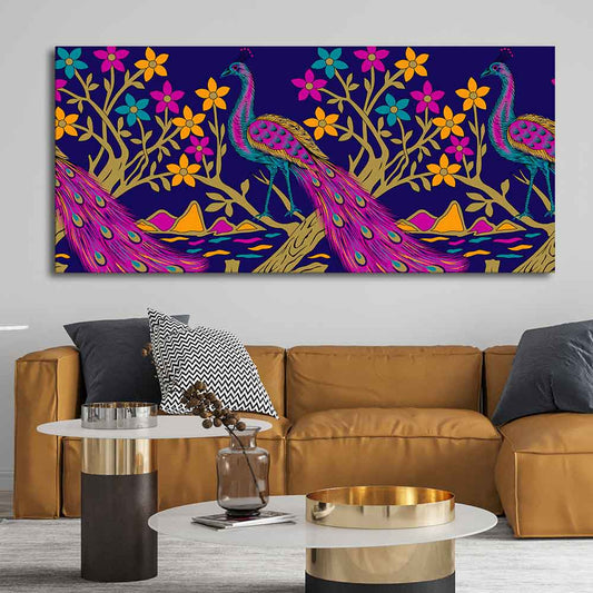 Beautiful Peacock With Flower Art Canvas Wall Painting