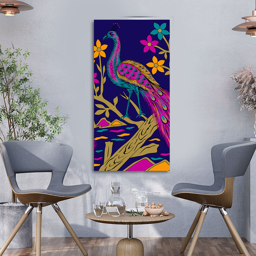 Beautiful Peacock with Flower art Premium Wall Painting