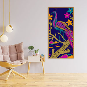 Beautiful Peacock with Flower art Premium Wall Painting