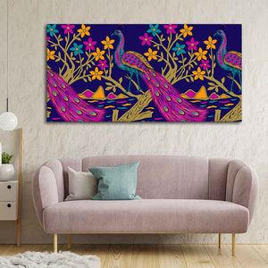 Beautiful Peacock With Flower Art Wall Painting