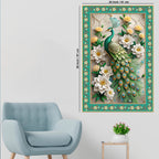 Beautiful Peacock with Flowers Floral Border Vertical Wall Painting
