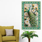 Beautiful Peacock with Flowers Floral Border Vertical Wall Painting