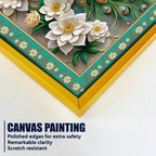 Beautiful Peacock with Flowers Floral Border Vertical Wall Painting