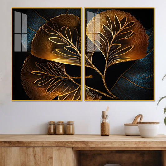 Beautiful Plant Acrylic Floating Wall Painting Set of 2