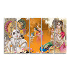 Beautiful Radha Krishna Canvas Big Wall Painting Wall Art of Five Pieces