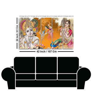 Beautiful Radha Krishna Canvas Big Wall Painting Wall Art of Five Pieces