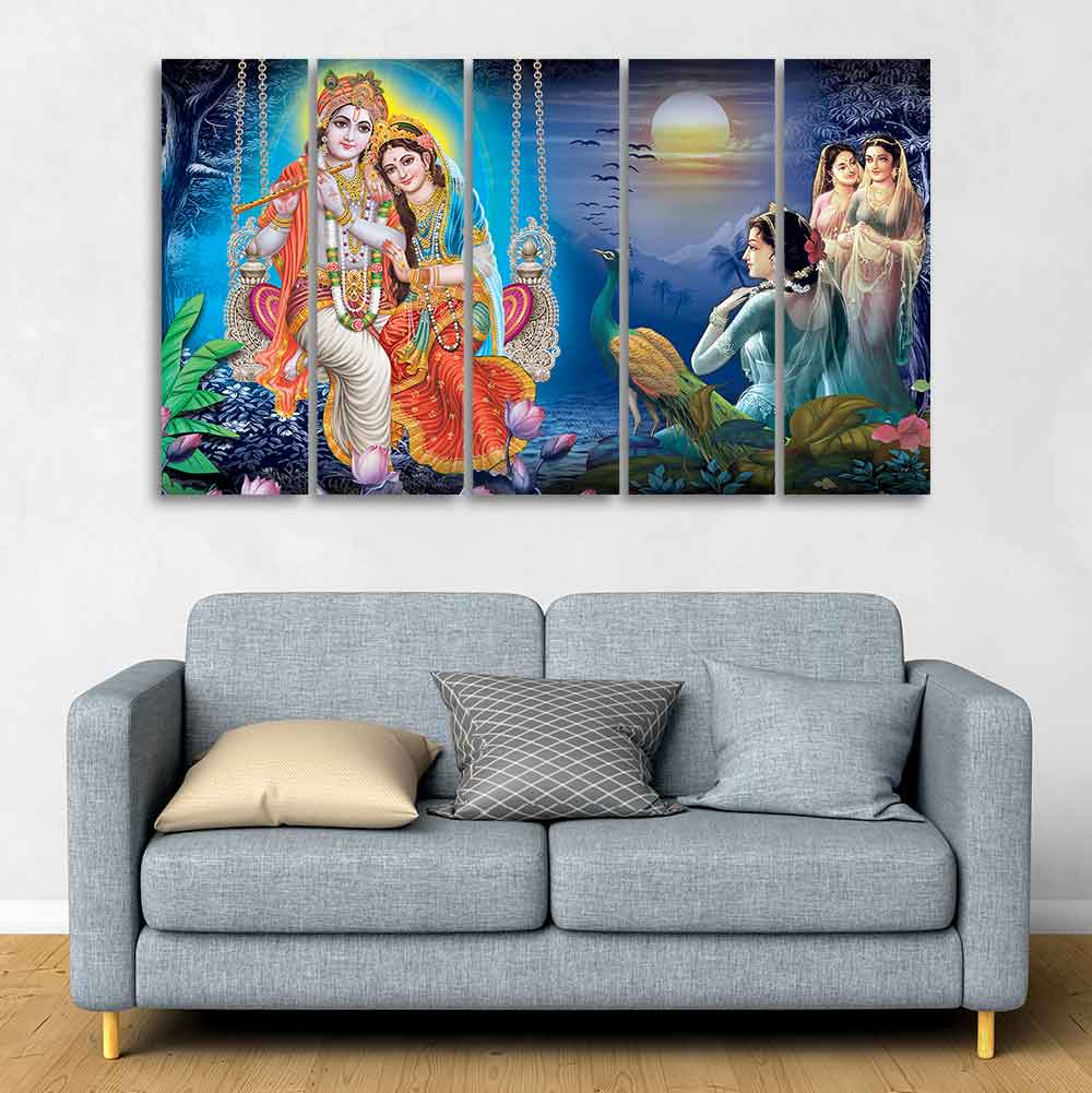 Beautiful Radha Krishna Canvas Wall Painting of Five Pieces