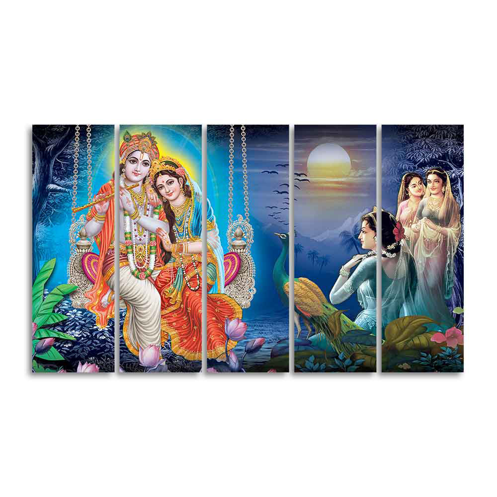 Beautiful Radha Krishna Canvas Wall Painting of Five Pieces