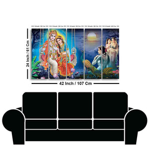 Beautiful Radha Krishna Canvas Wall Painting of Five Pieces