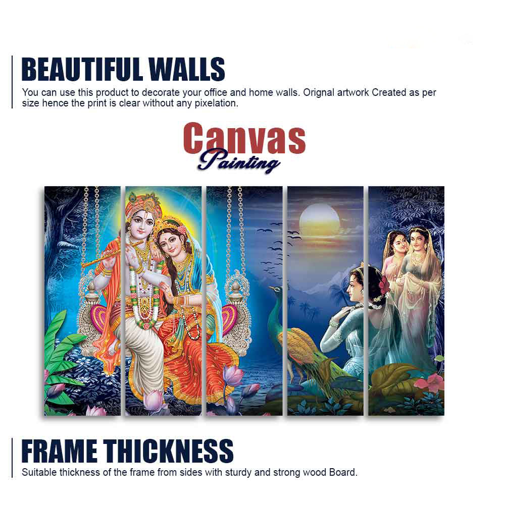 Beautiful Radha Krishna Canvas Wall Painting of Five Pieces