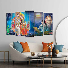 Beautiful Radha Krishna Canvas Wall Painting Set of Five Pieces