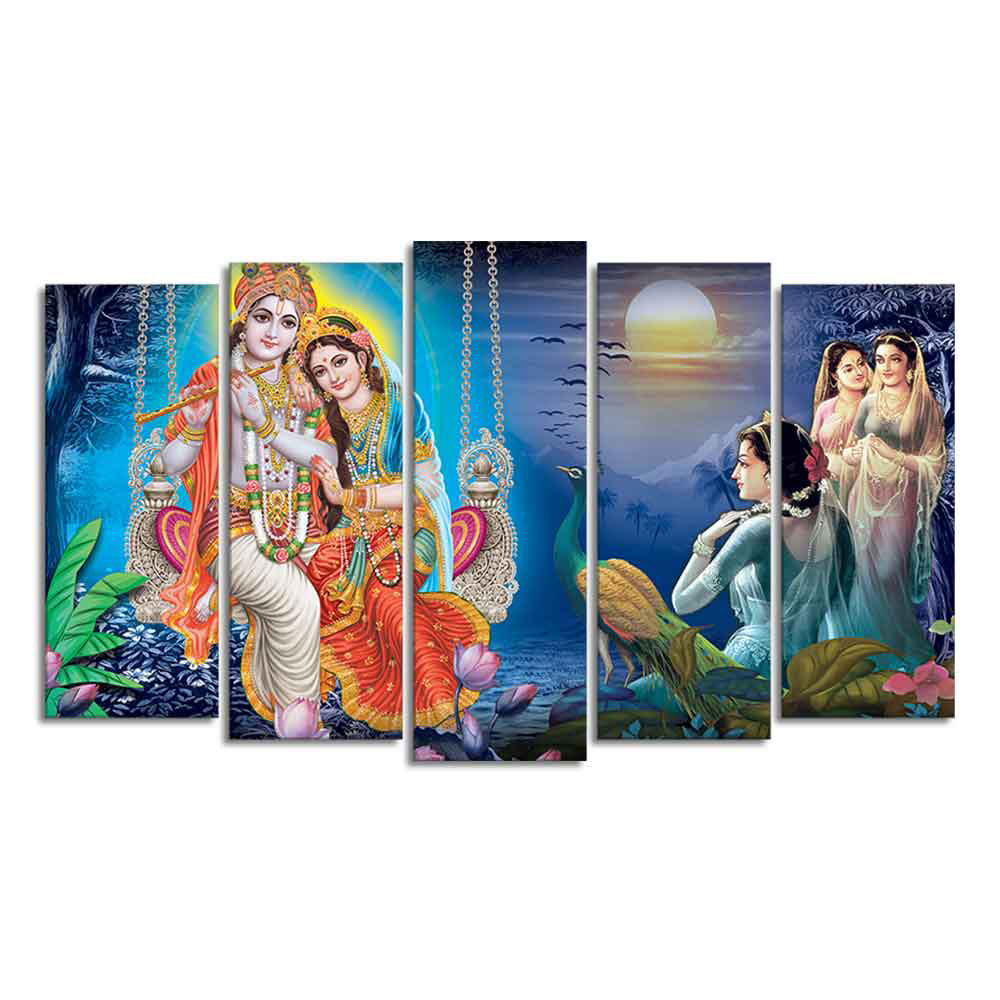 Beautiful Radha Krishna Canvas Wall Painting Set of Five Pieces