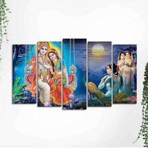 Beautiful Radha Krishna Canvas Wall Painting Set of Five Pieces