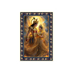Beautiful Radha Krishna Divine Floral Border Vertical Wall Painting