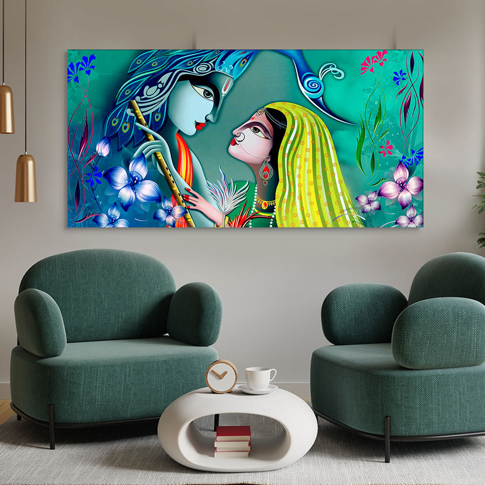 Beautiful Radha Krishna in Garden Canvas Wall Painting