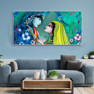 Beautiful Radha Krishna in Garden Canvas Wall Painting