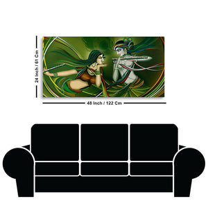 Beautiful Radha Krishna Playing with Flute Canvas Wall Painting