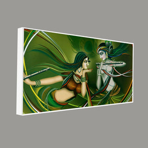 Beautiful Radha Krishna Playing with Flute Canvas Wall Painting