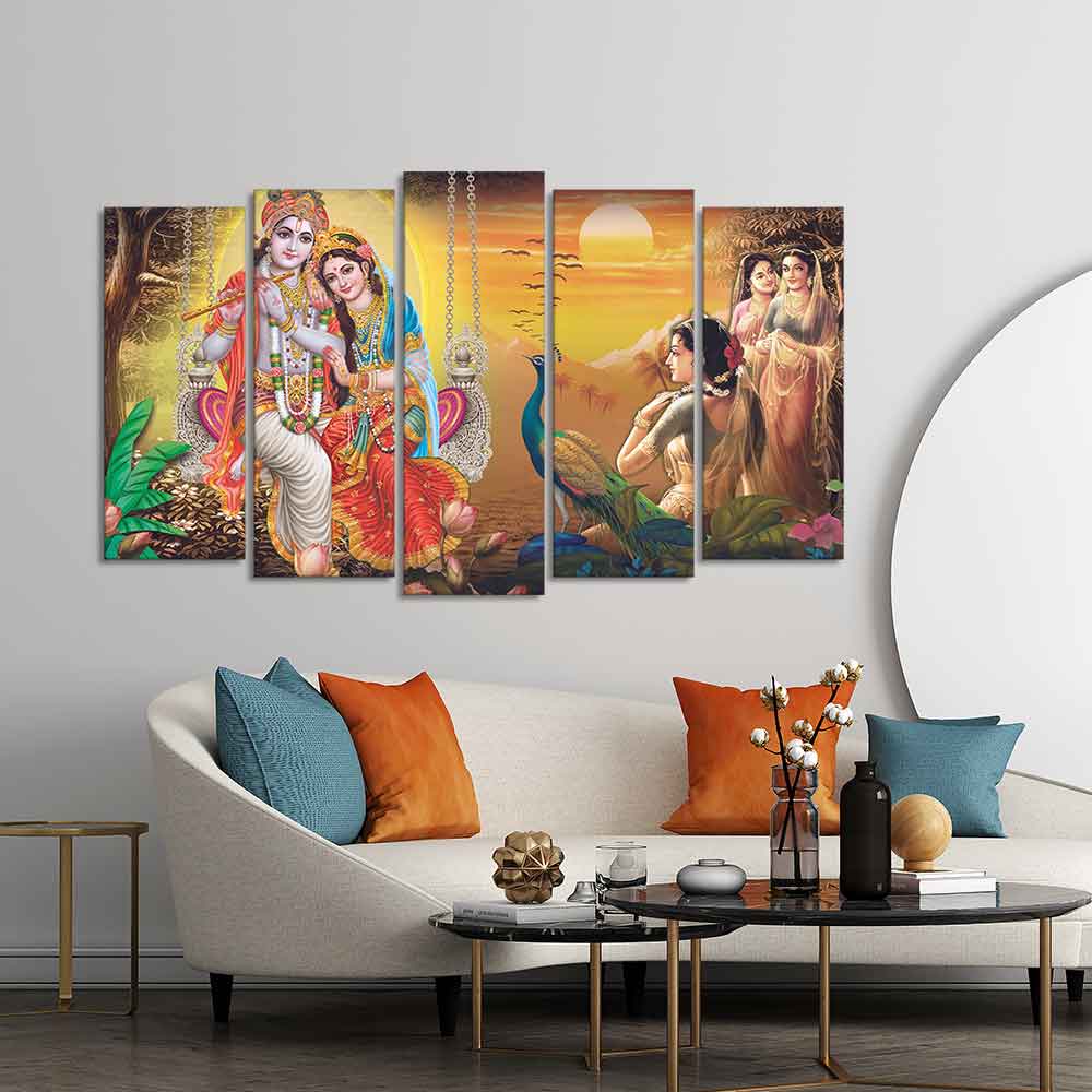 Beautiful Radha Krishna Premium Wall Painting Set of Five Pieces