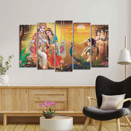 Beautiful Radha Krishna Premium Wall Painting Set of Five Pieces