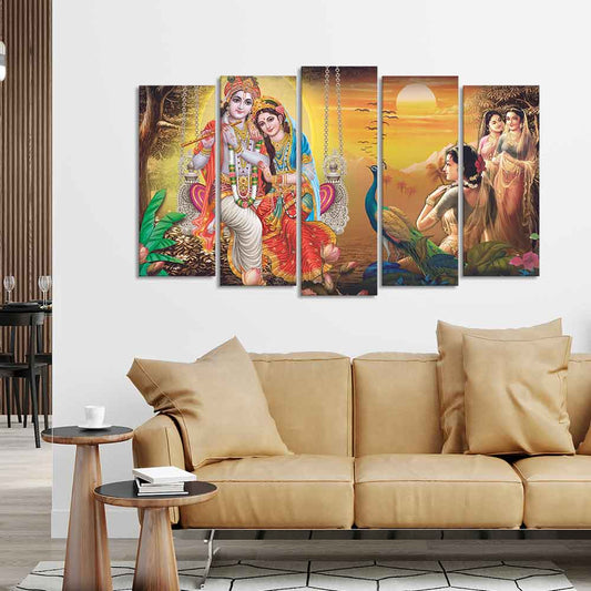 Beautiful Radha Krishna Premium Wall Painting Set of Five Pieces