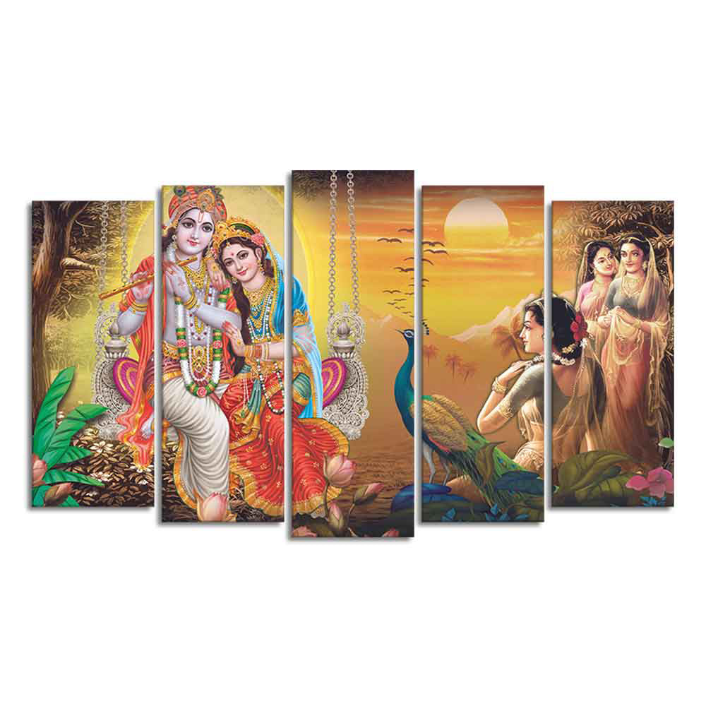 Beautiful Radha Krishna Premium Wall Painting Set of Five Pieces