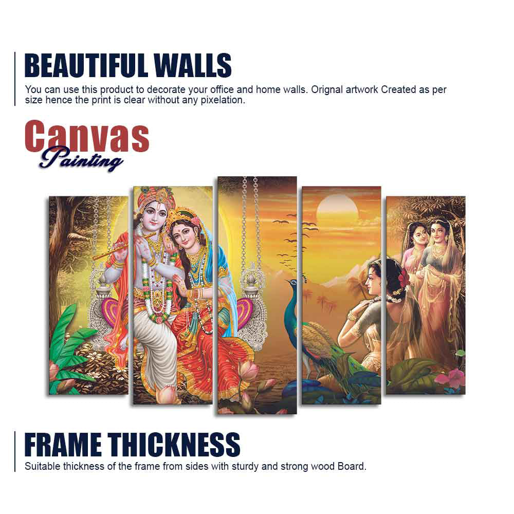 Beautiful Radha Krishna Premium Wall Painting Set of Five Pieces