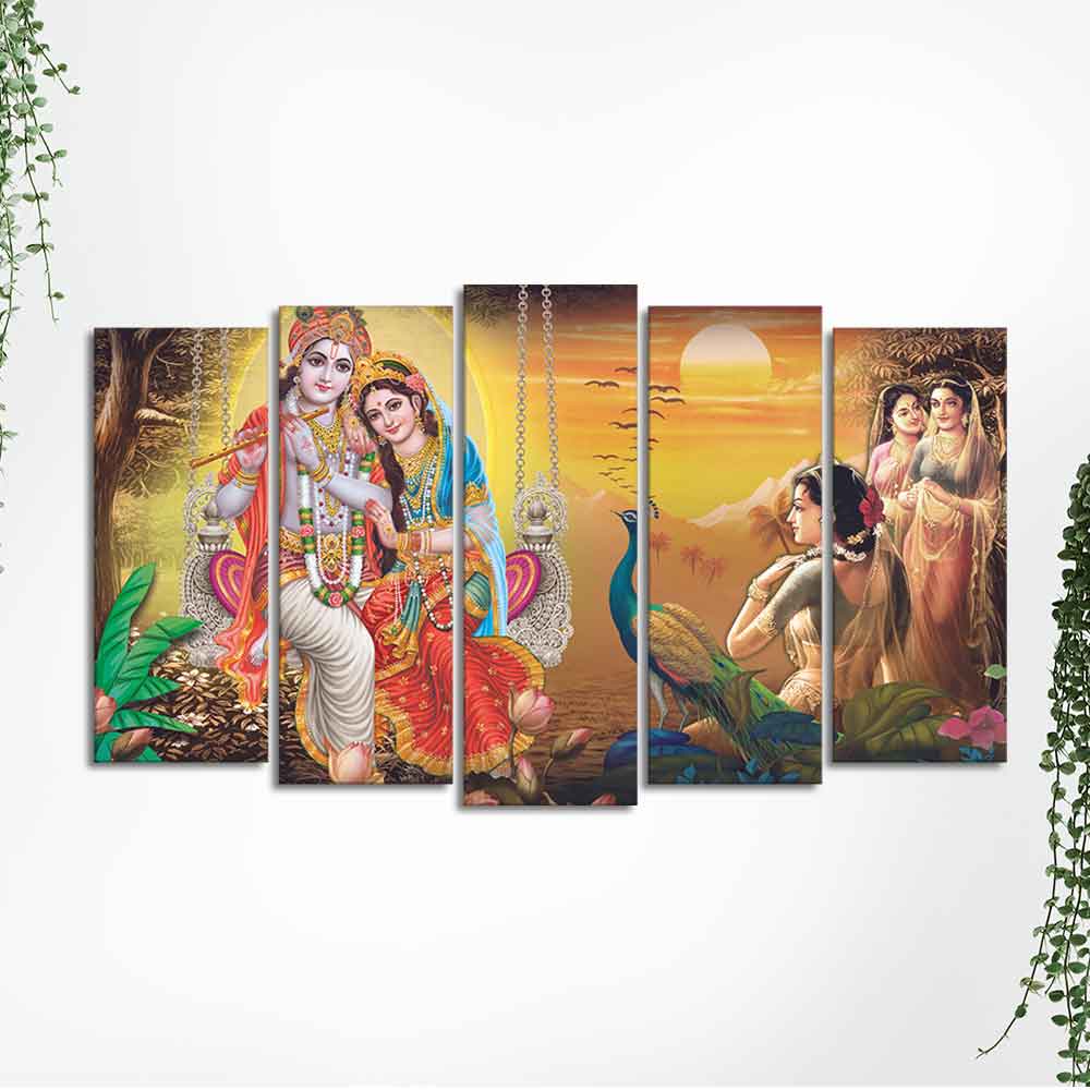 Beautiful Radha Krishna Premium Wall Painting Set of Five Pieces