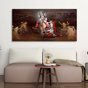 Beautiful Radha Krishna with Playing Flute Canvas Wall Painting