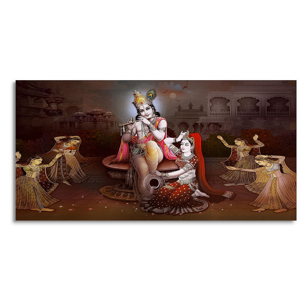 Beautiful Radha Krishna with Playing Flute Canvas Wall Painting