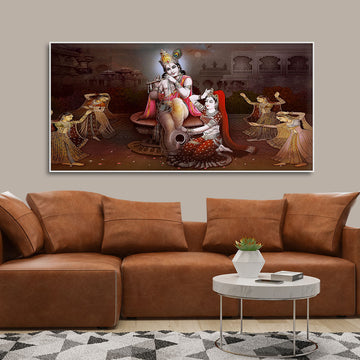 Beautiful Radha Krishna with Playing Flute Canvas Wall Painting