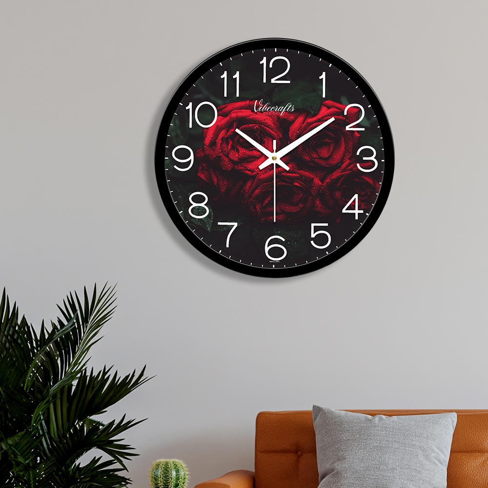 Beautiful Red Rose Designer Wall Clock For Living Bedroom