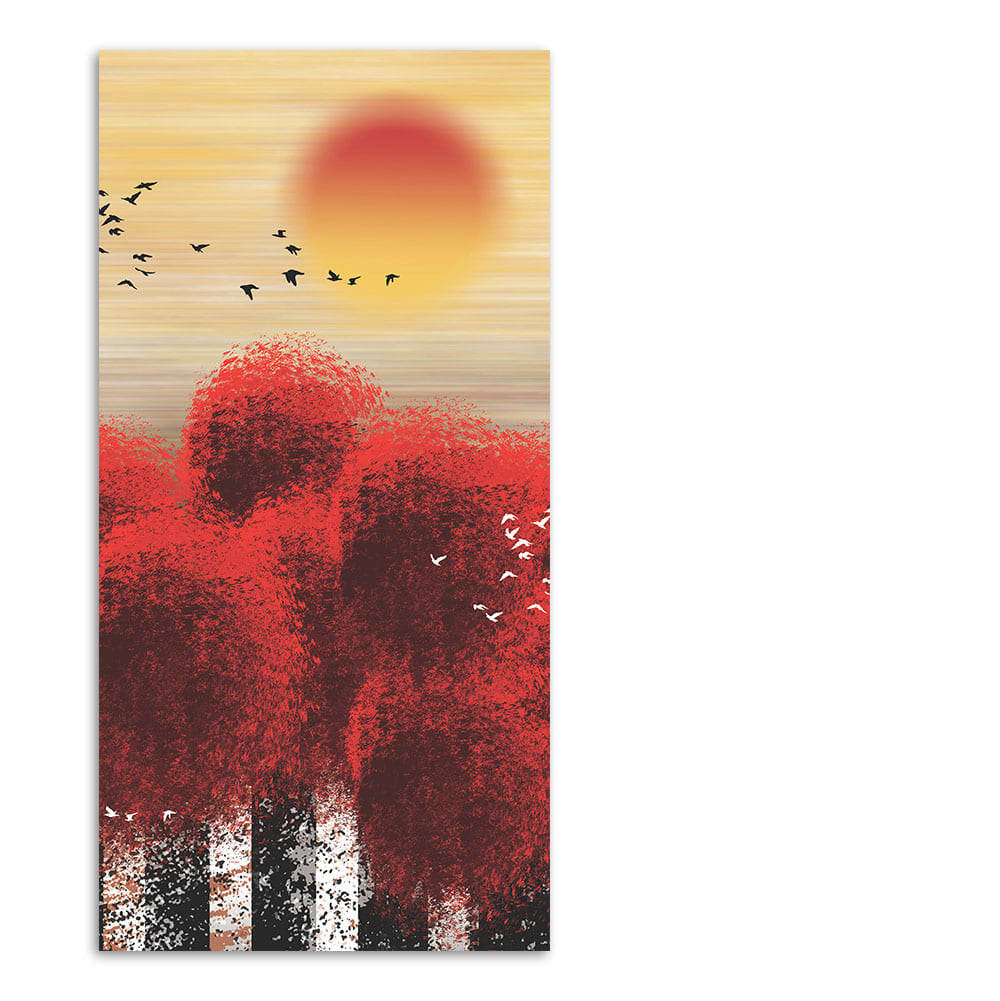 Beautiful Red Tree with Sunrise Scenery Canvas Wall Painting