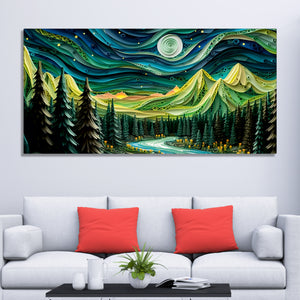 Beautiful River Surrounded by Mountains Canvas Wall Painting