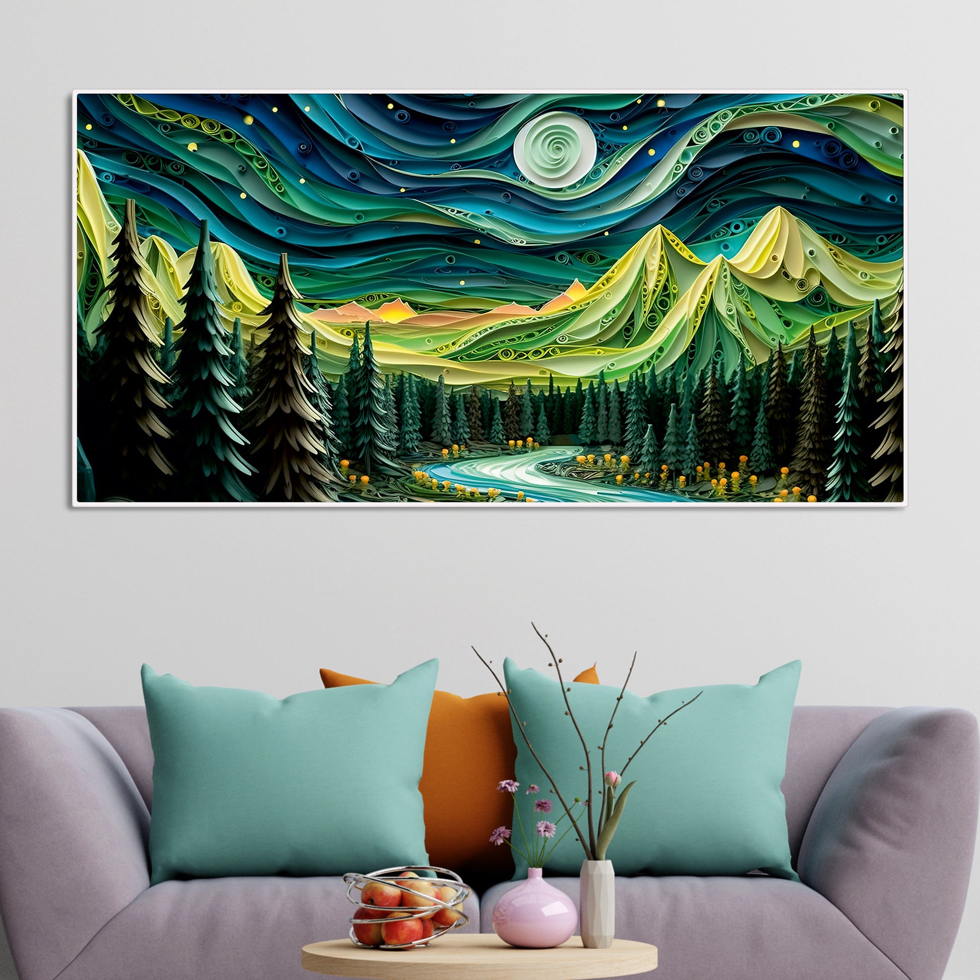 Beautiful River Surrounded by Mountains Canvas Wall Painting