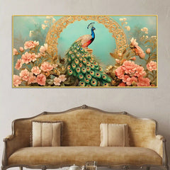 beautiful-royal-blue-peacock-in-pink-blossom-garden-canvas-wall-painting